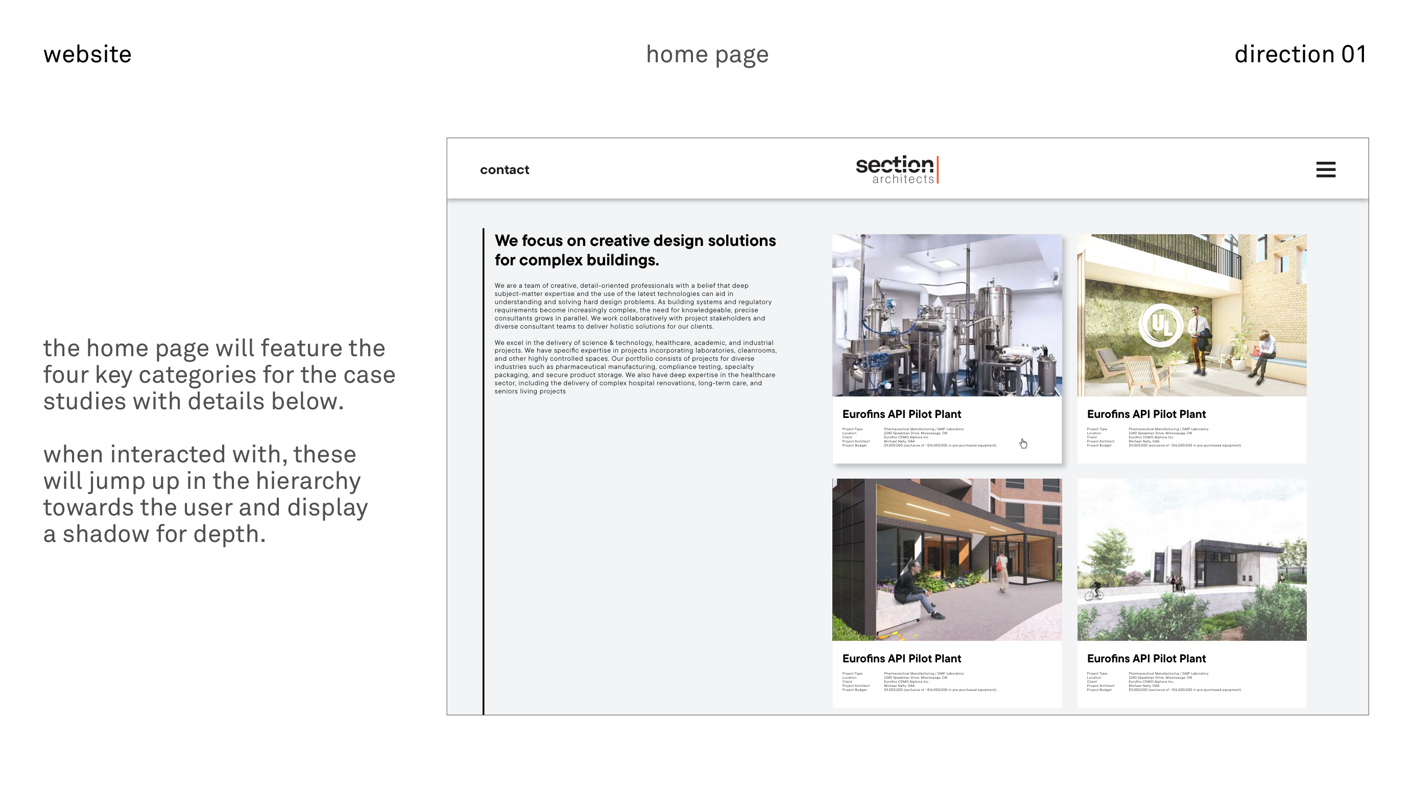 section architects website · landing page direction 01