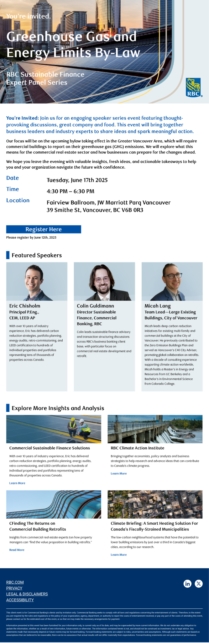 RBC Sustainable Finance invite, with a vertical layout and balanced typographic hierarchy.